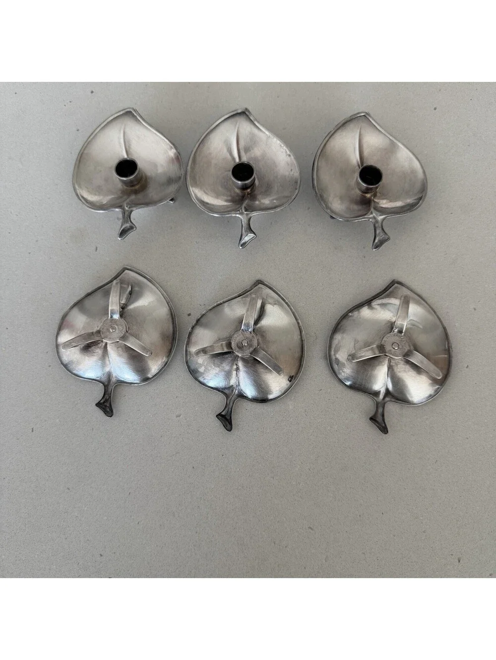 Vintage Prima HGP Denmark Silver Leaf Candle Holders Set of 6 Mid Century Modern